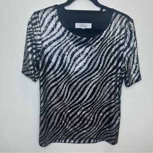 Missook Black & Silver Zebra Sequin Size Top Size Small